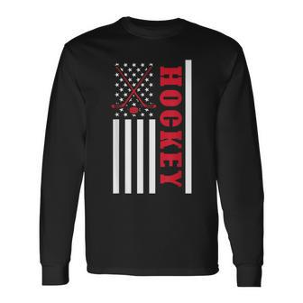 Usa Flag Patriotic American Pride Hockey Player Hockey Long Sleeve T-Shirt - Monsterry