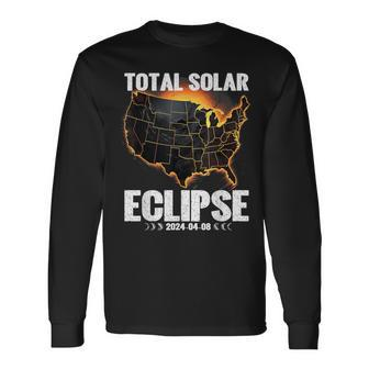 Usa Map 8 April 2024 Total Solar Eclipse 2024 Long Sleeve T-Shirt - Monsterry CA