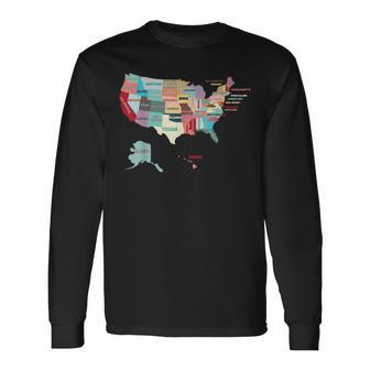 Usa Map With States Names United States Us Long Sleeve T-Shirt - Monsterry