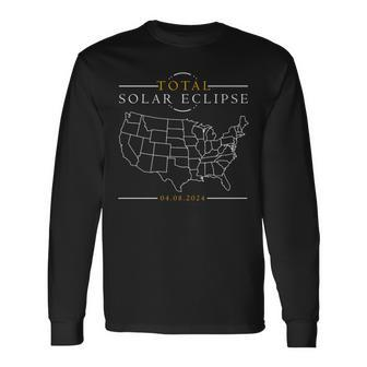Usa Map Total Solar Eclipse 2024 Long Sleeve T-Shirt - Monsterry CA