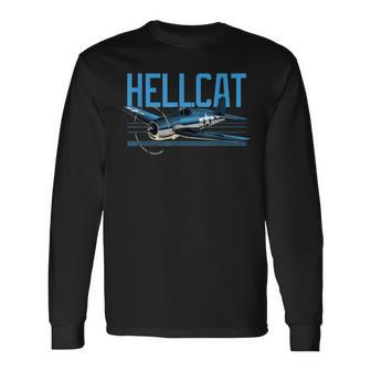Usa Military Warbird Airplane Hellcat Wwii Vintage Fighter Long Sleeve T-Shirt - Monsterry