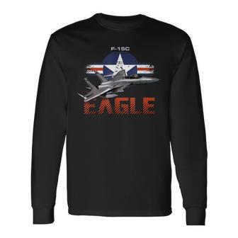 Usa Military Warbird F15 Eagle Military Airplane Long Sleeve T-Shirt - Monsterry