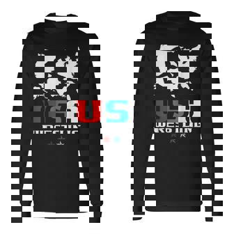 Usa Wrestling Independence Day American Flag Wrestler Sports Long Sleeve T-Shirt - Monsterry