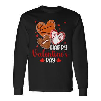 Valentines Day Happy Basketball Baseball Football Boys Mens Long Sleeve T-Shirt - Seseable