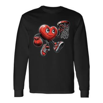 Valentine's Day Heart Basketball Team Player Long Sleeve T-Shirt | Mazezy