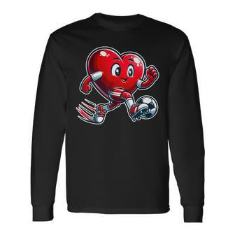 Valentine's Day Soccer Player Heart Cute Sports Long Sleeve T-Shirt | Mazezy