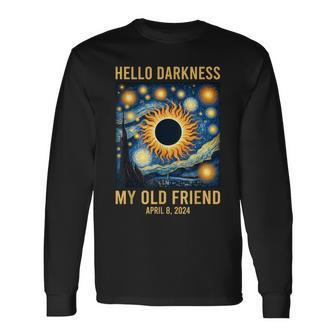 Van Gogh Starry Night Hello Darkness Solar Eclipse 2024 Long Sleeve T-Shirt | Mazezy