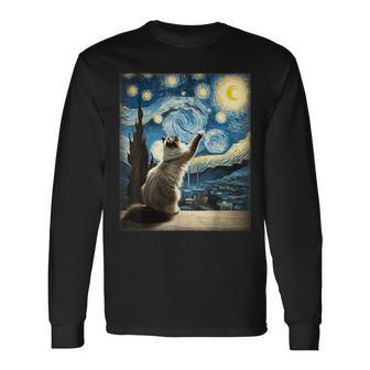 Van Gogh Starry Night Style Artistic Ragdoll Cat Long Sleeve T-Shirt - Monsterry CA