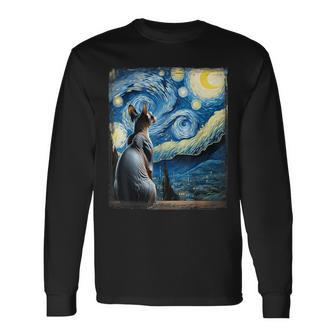 Van Gogh Starry Night Style Artistic Sphynx Cat Long Sleeve T-Shirt - Monsterry CA