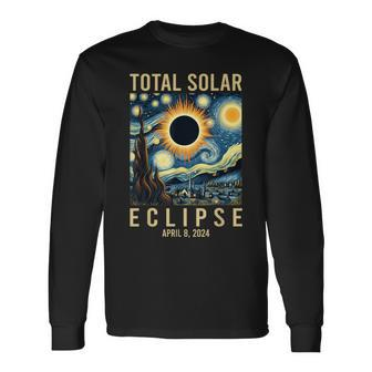 Van Gogh Starry Night Total Solar Eclipse April 8 2024 Long Sleeve T-Shirt | Mazezy
