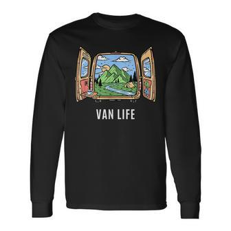 Van Life Mountain Scene Camper Camper Excursionista Yiajeros Nómadas Camiseta de manga larga - Regaloses