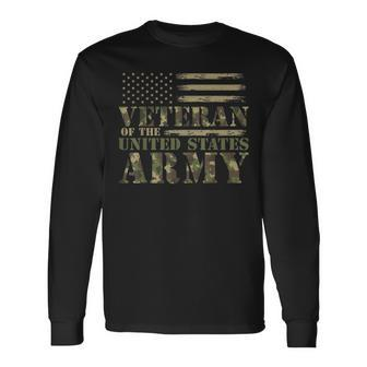 Veteran Of The United States Army Camouflage Us Flag Veteran Long Sleeve T-Shirt - Monsterry