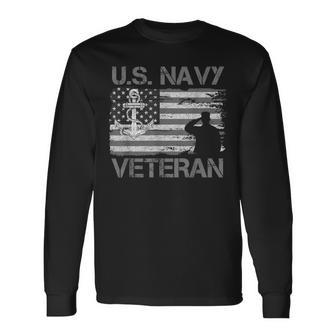 Veteran Of Us Navy Usa Flag Vintage Us Navy Long Sleeve T-Shirt - Monsterry UK