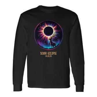 View Totality April 8 2024 Astronomy Deer Hunt Solar Eclipse Long Sleeve T-Shirt - Seseable