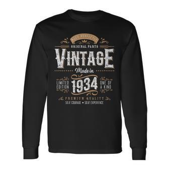 Vintage 1934 90Th Birthday Decoration 90 Year Old Men Long Sleeve T-Shirt - Monsterry