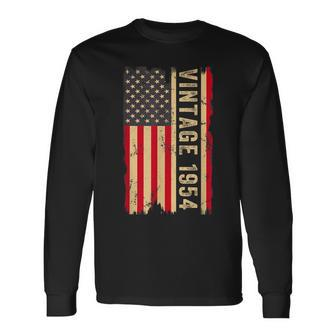 Vintage 1954 70Th Birthday 70 Years Old American Flag Long Sleeve T-Shirt - Monsterry