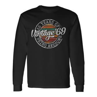 Vintage 1969 Bday Stamp 55Th Birthday 55 Year Old Long Sleeve T-Shirt - Seseable
