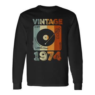 Vintage 1974 50 Years Old Boys Vinyl Record Player Retro Long Sleeve T-Shirt - Thegiftio UK