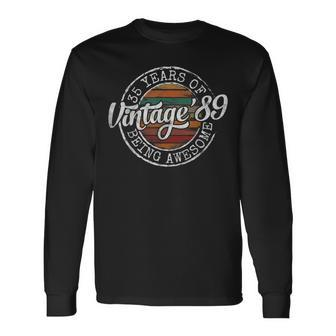 Vintage 1989 Bday Stamp 35Th Birthday 35 Year Old Long Sleeve T-Shirt - Monsterry CA