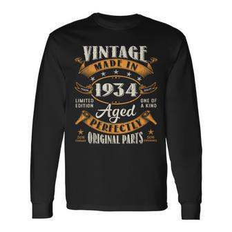 Vintage 90Th Birthday Decorations 1934 90 Birthday Long Sleeve T-Shirt - Seseable