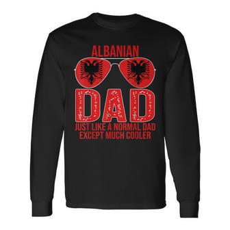 Vintage Albanian Dad Albania Flag Sunglasses Father's Day Long Sleeve T-Shirt - Monsterry UK