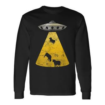 Vintage Alien Ufo Cow Abduction Roswell Retro T Yellow Long Sleeve T-Shirt - Monsterry
