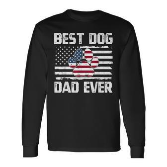 Vintage American Flag Father's Day Papa 4Th Of July Dog Dad Long Sleeve T-Shirt - Thegiftio UK