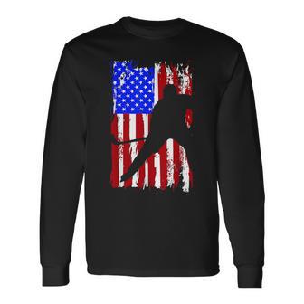 Vintage American Flag Hockey Long Sleeve T-Shirt - Monsterry