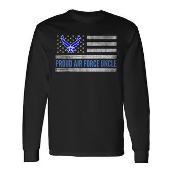 Vintage American Flag Proud Air Force Uncle Veteran Day Long Sleeve T-Shirt - Monsterry DE