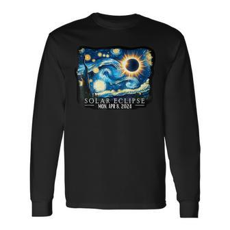 Vintage American Totality Starry Night Eclipse Solar 2024 Long Sleeve T-Shirt - Seseable
