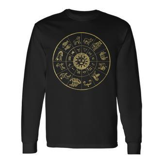 Vintage Astrology Zodiac Wheel Star Sign Long Sleeve T-Shirt - Monsterry DE