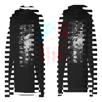 Vintage Baseball 4Th Of July Usa American Flag Boys Long Sleeve T-Shirt | Mazezy