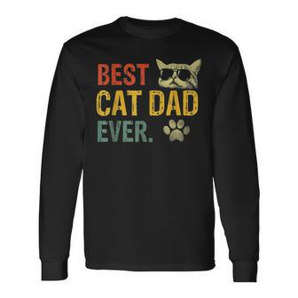 Vintage Best Cat Dad Ever Cat Daddy Long Sleeve T-Shirt - Monsterry