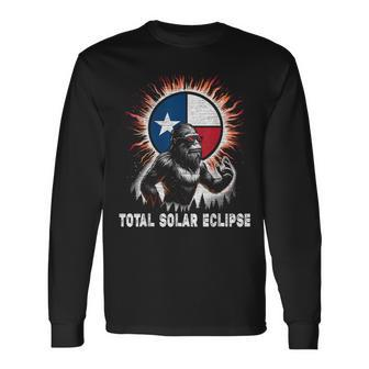 Vintage Bigfoot Total Solar Eclipse Texas Flag Long Sleeve T-Shirt - Monsterry DE