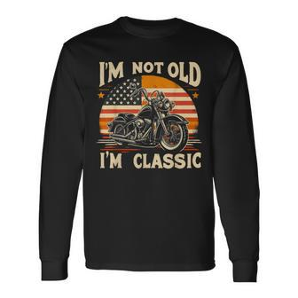 Vintage Biker America Flag Motorcycle Rider Father's Day Long Sleeve T-Shirt - Thegiftio UK