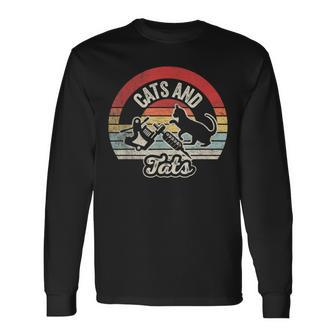 Vintage Cats And Tats Cat Tattoo Lover Cats & Tats Long Sleeve T-Shirt - Seseable