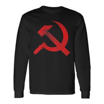 Vintage Cccp Ussr Hammer Sickle Flag Soviet Distressed Langarmshirts - Seseable