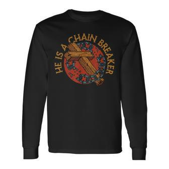 Vintage Chain Breaker Saved Born Again Cross Long Sleeve T-Shirt - Monsterry DE