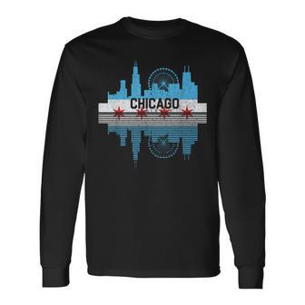 Vintage Chicago Illinois Flag Skyline Women Long Sleeve T-Shirt - Monsterry CA