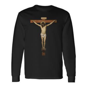 Vintage Christ On The Cross Transparent Jesus Death Savior Long Sleeve T-Shirt - Monsterry