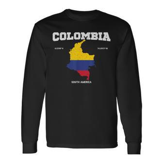 Vintage Colombian Flag Colombia Coordinates Long Sleeve T-Shirt - Monsterry AU