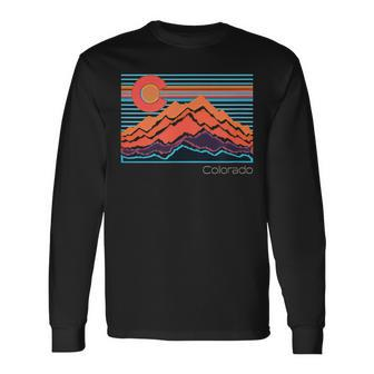 Vintage Colorado Mountain Landscape And Flag Graphic Long Sleeve T-Shirt - Monsterry AU