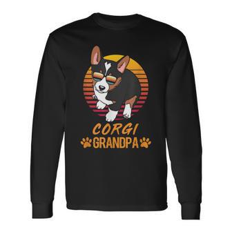 Vintage Cool Tricolor Corgi Dog Grandpa Paw Dad Fathers Day Long Sleeve T-Shirt - Monsterry DE