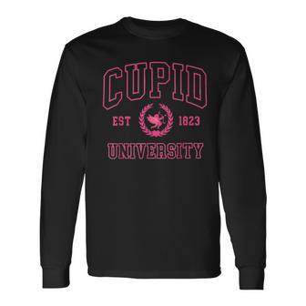 Vintage Cupid University College Cute Valentines Day Long Sleeve T-Shirt - Monsterry