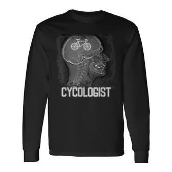 Vintage Cycling Brain Scan Skull Riding Cycologist In Mind Long Sleeve T-Shirt - Monsterry