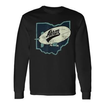 Vintage Distressed Akron Blimp Ohio Map Long Sleeve T-Shirt - Seseable