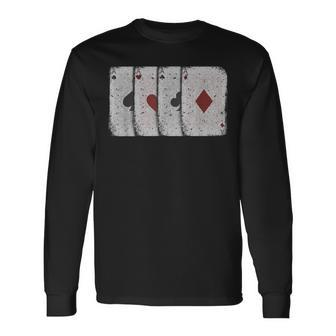 Vintage Distressed Four Aces Poker Playing Card Long Sleeve T-Shirt - Monsterry DE