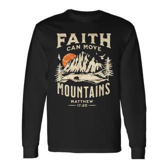 Vintage Faith Can Move Mountains Christian Long Sleeve T-Shirt | Mazezy