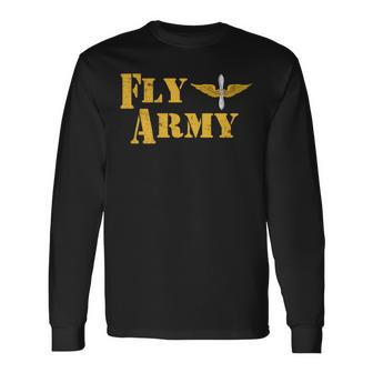 Vintage Fly Army Military Pilot Army Aviation Branch Long Sleeve T-Shirt - Monsterry