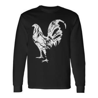 Vintage Game Fowl Rooster Gallero Distressed Long Sleeve T-Shirt - Thegiftio UK